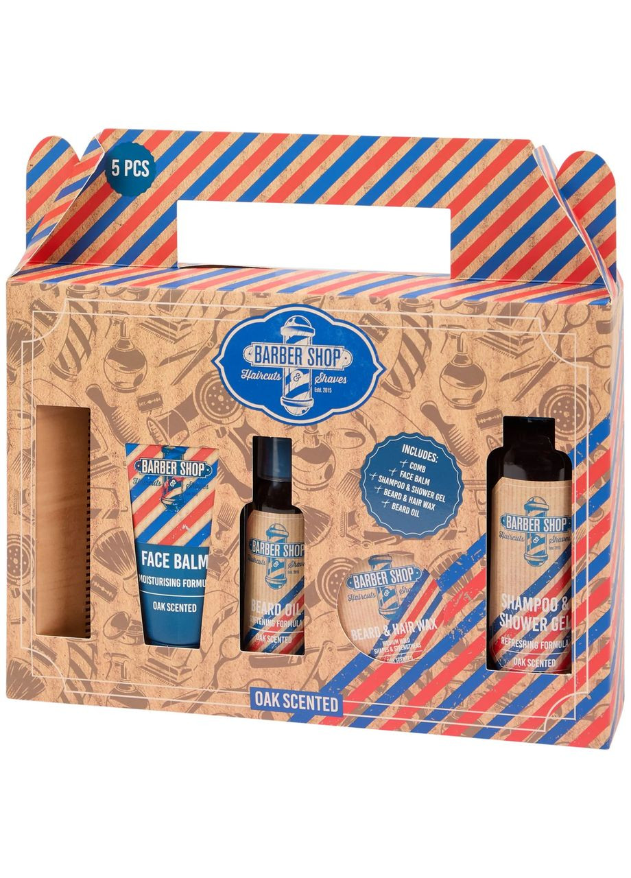 Подарунковий чоловічий набір для догляду за бородою Barber Shop Gift Set «Бородач» 5 в 1 No Brand (371792382)