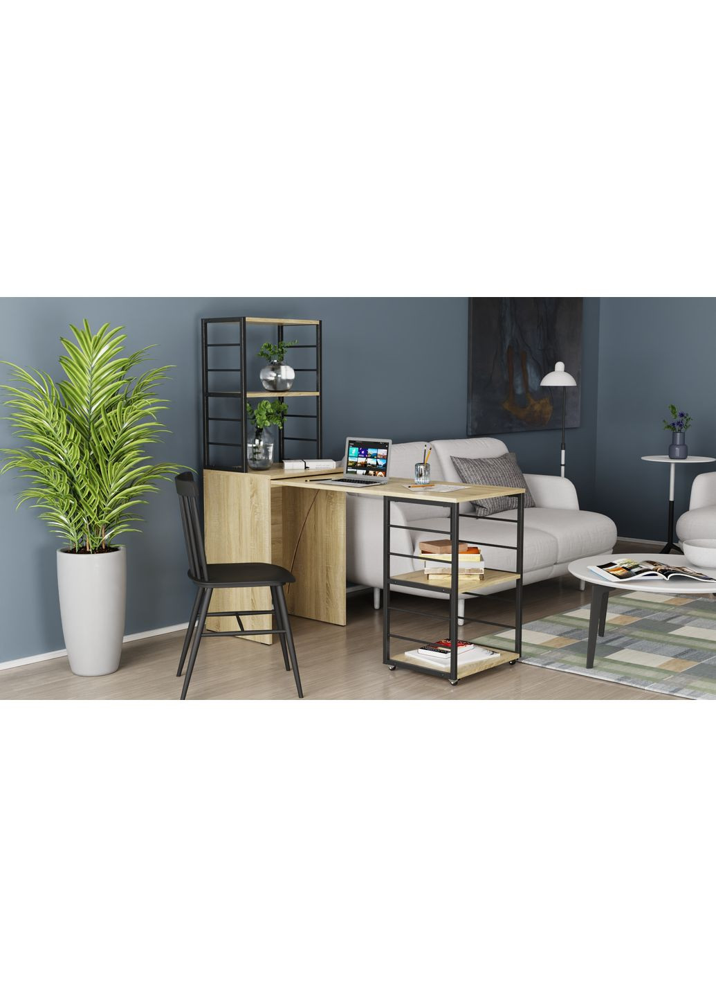 Стіл-тумба трансформер Смарт 3/2 з етажеркою 1430x1450x600 Чорний метал ДСП 16 мм (FRD-105119) Ferrum-decor (361944310)