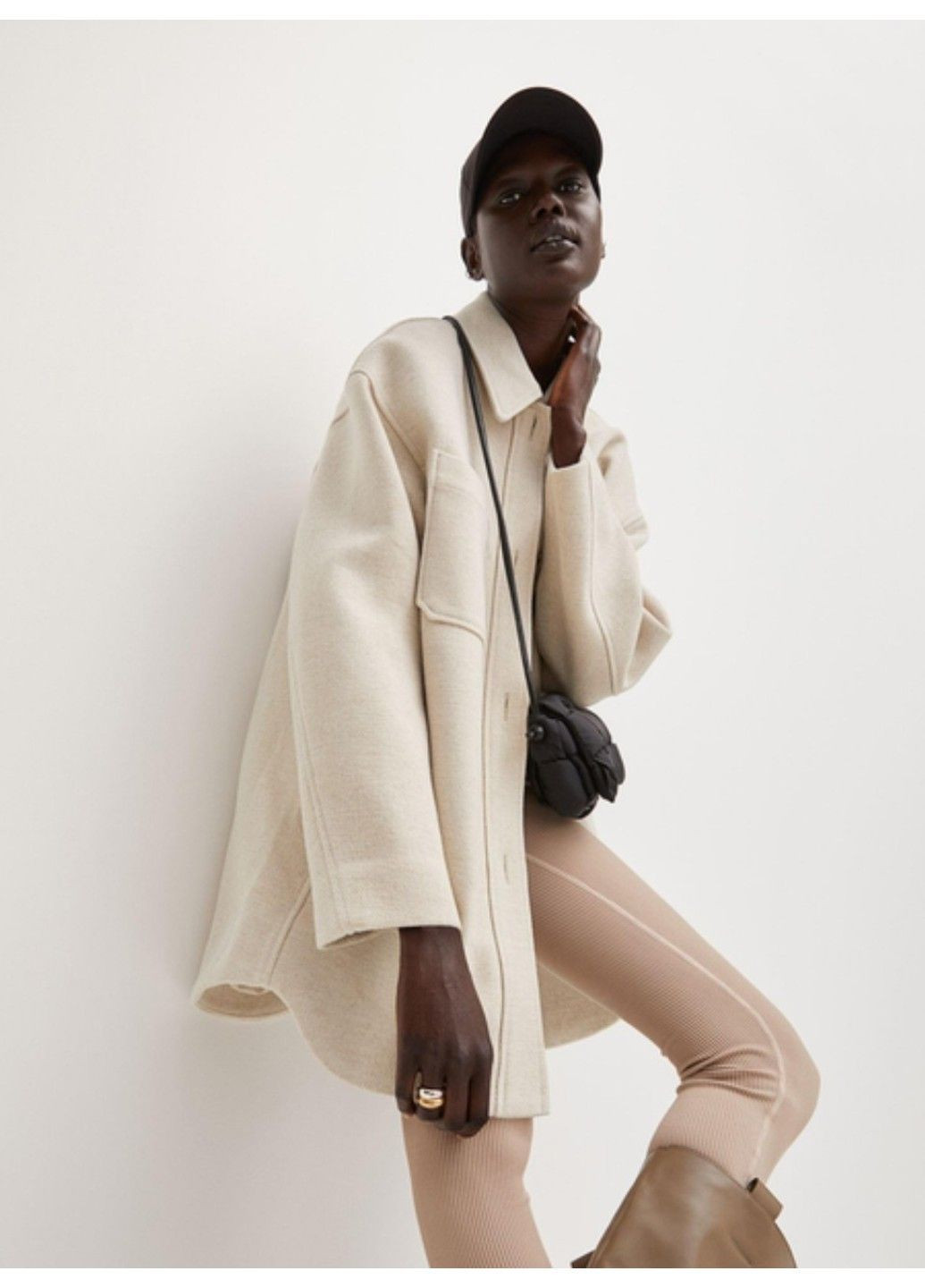 Женская верхняя рубашка оверсайз Н&М (58634) М Светло-бежевая H&M (365696386)