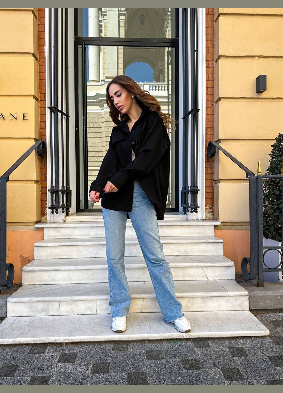 Черная классическая, вечерний, повседневный рубашка однотонная Украина с длинным рукавом