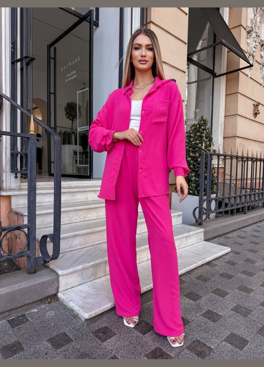 Малиновий демісезонний брючний костюм з креп жатки No Brand