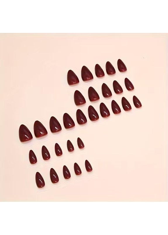 Накладные ногти с клеем и пилочкой 24 шт бордового цвета, набор накладных ногтей миндалевидной формы No Brand (373039217)