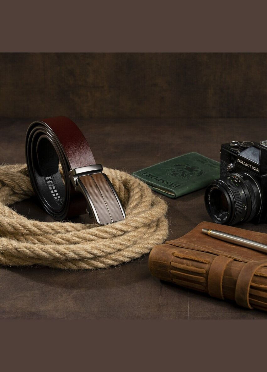 Ремень мужской с коричневой вставкой и затемненным металлом Vintage коричневый (sku_20280) No Brand (327819368)