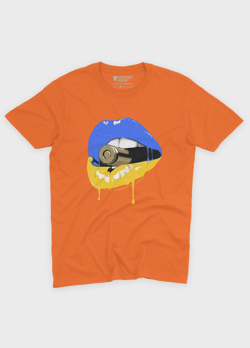 Оранжевая мужская футболка с патриотическим принтом губы (ts001-4-ora-005-1-092) Modno