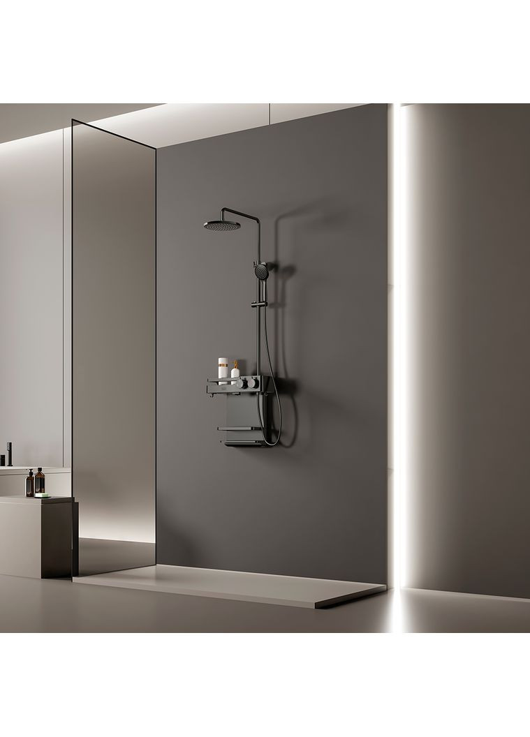 Душова система графітова зовнішнього монтажу для душу з полицею Nett SGr-33 (352730034)