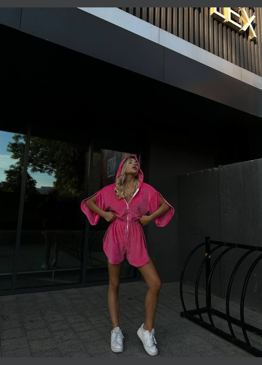 Жіночий комбінезон Asi.Store.ua комбінезон-шорти рожевий спортивний, повсякденний, кежуал велюр