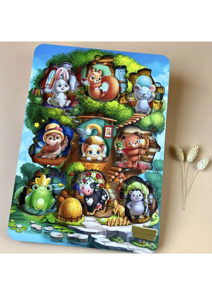 Деревянный пазл-вкладыш "Где чей домик на дереве?" (ПСД172) PSD172 трехслойный Ubumblebees (368709492)