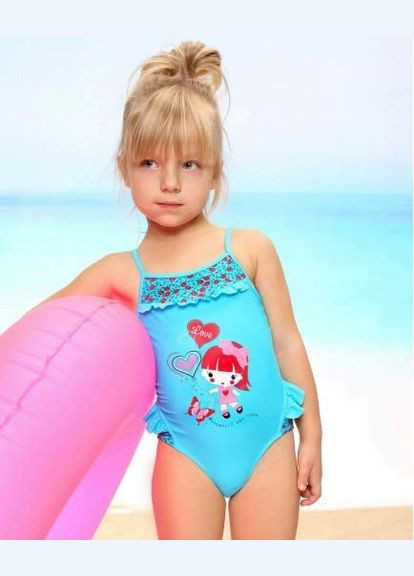 Голубой летний сдельный купальник для девочки "" 92-116 см голубой (0990) слитный Keyzi Scarlet