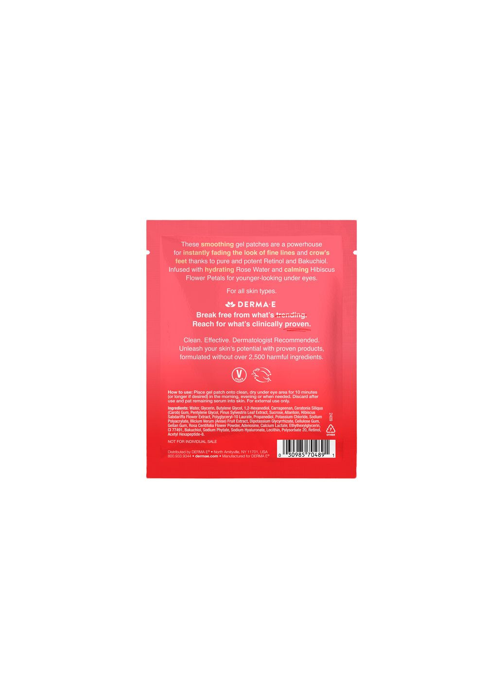 Гидрогелевые патчи с ретинолом для разглаживания морщин (5 пар) - Retinol Line Smoothing Hydro Gel Patches Derma E (331902118)