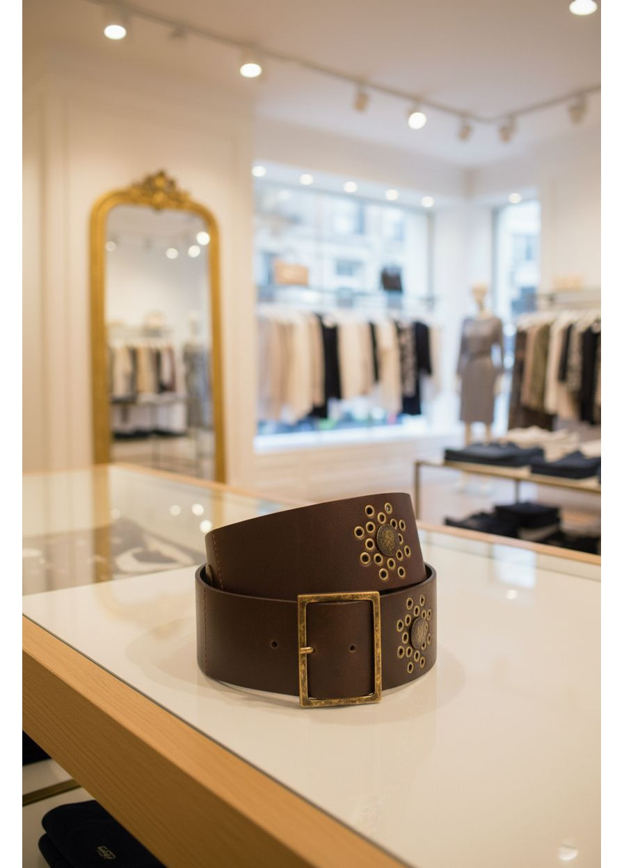 Женский кожаный широкий пояс в орнамент S-36-1 Коричневый Manufac (363261809)