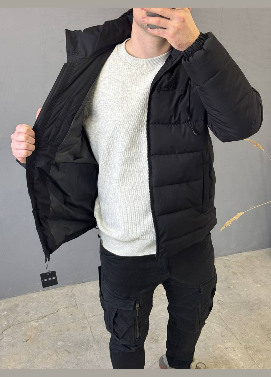 Черная демисезонная куртка пуховая демисезонная со съемным капюшоном Vakko