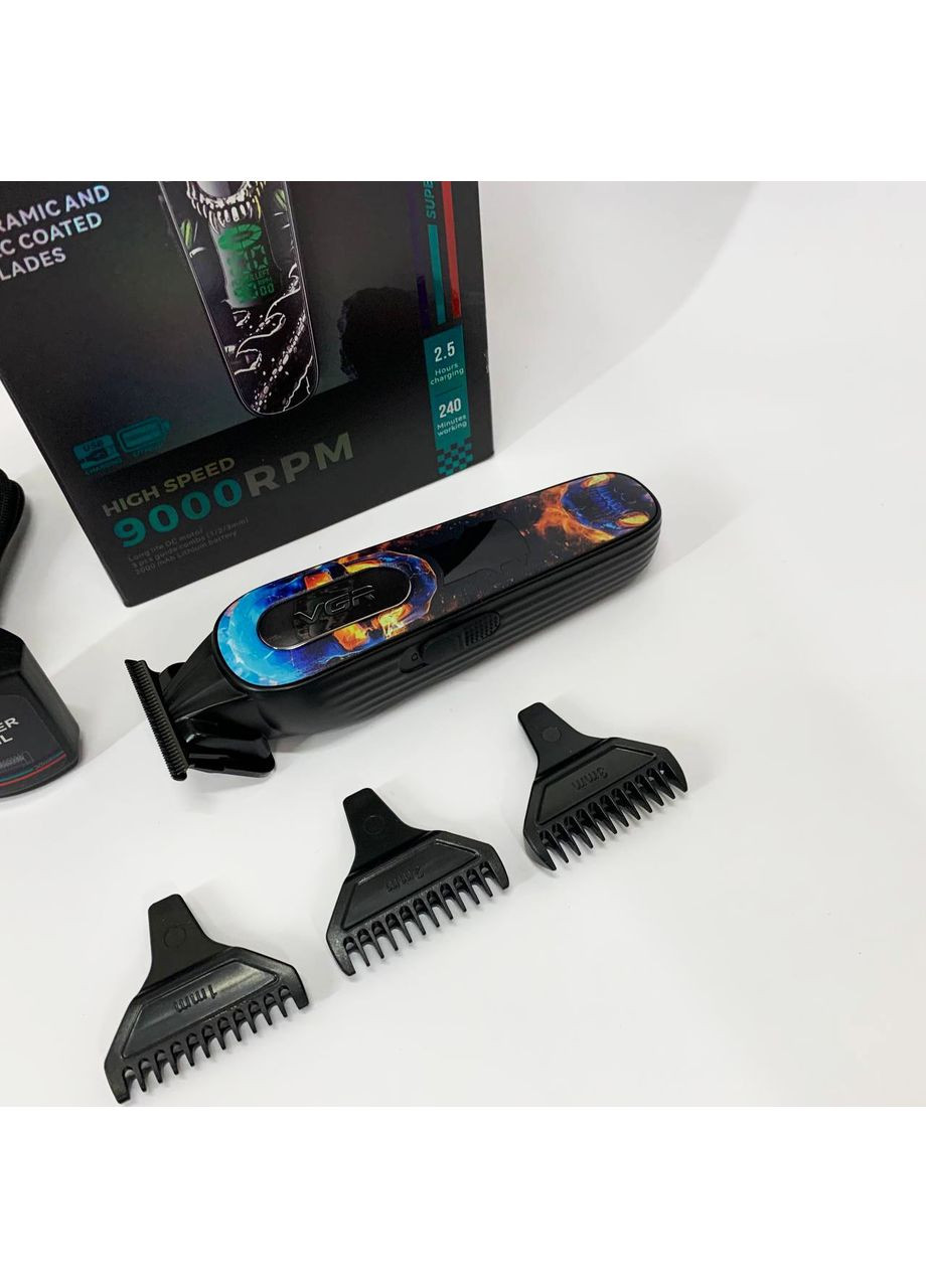 Тример акумуляторний для стрижки V-260 RED, 3 насадки, LED дисплей VGR (364665569)