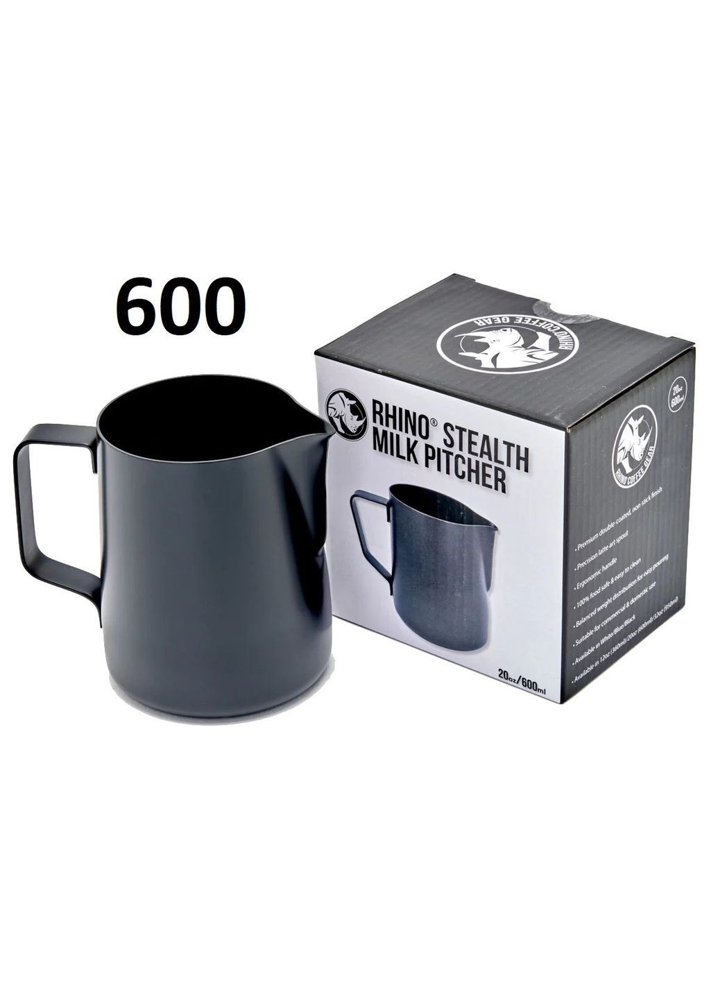 Питчер Stealth 600 мл. молочник Rhinowares Черный (R-RHTEF20OZ-VS) Rhino (303974613)