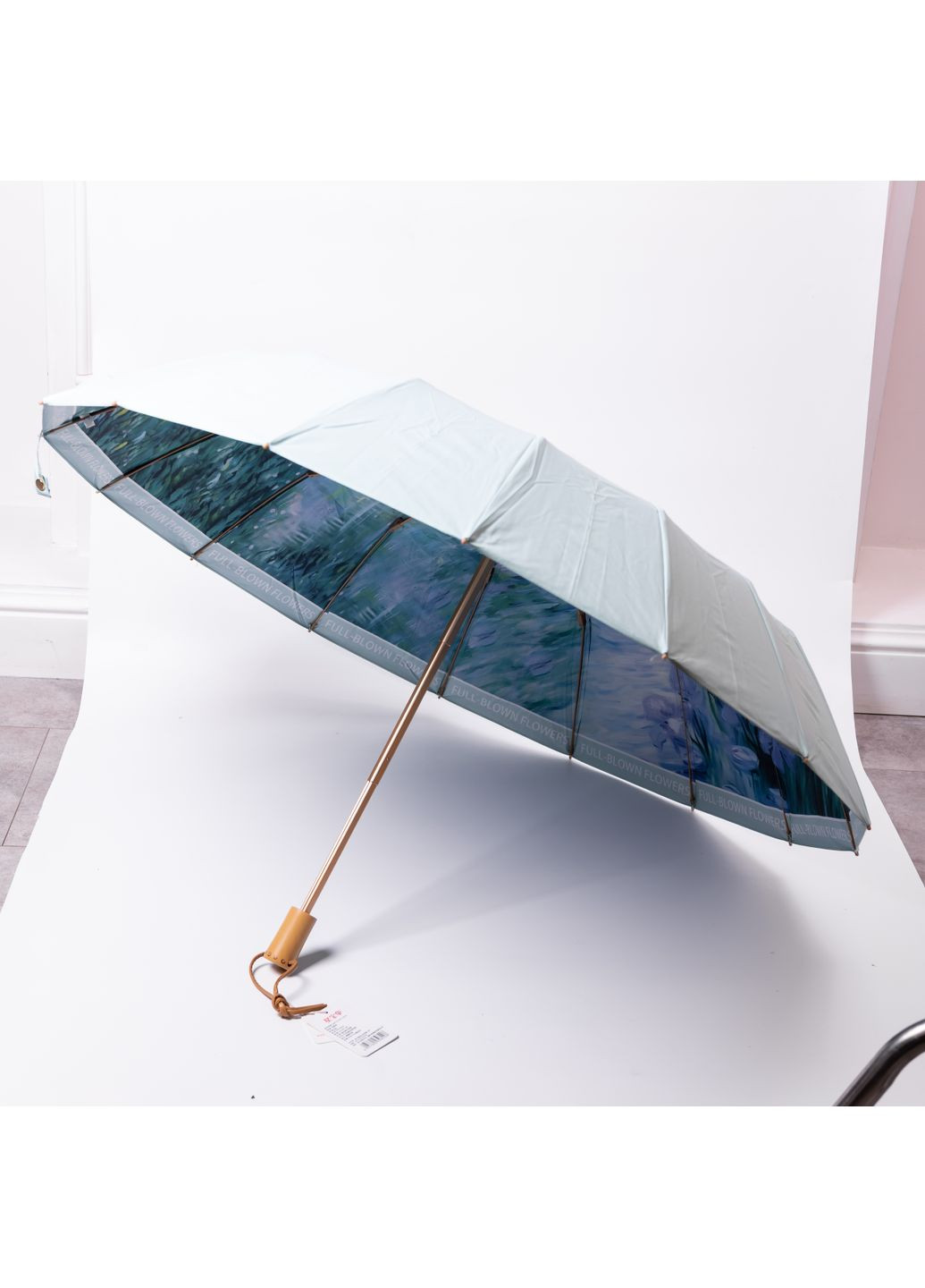 Комбинированный зонтик механический складной 99 см с цветочным принтом, голубой Yiwu (362452630)