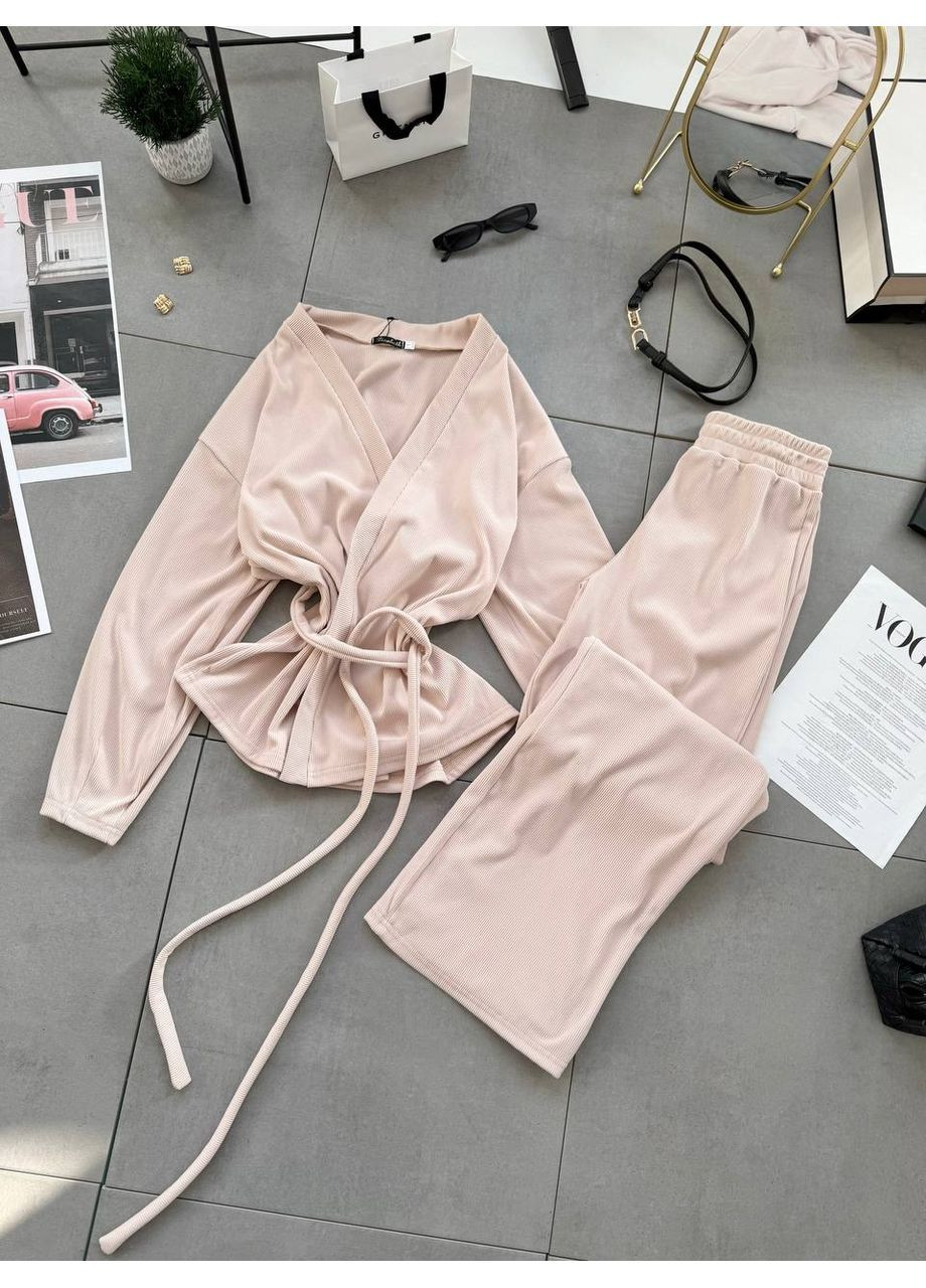 Бежева всесезон домашній костюм жіночий сорочка + брюки Style Point