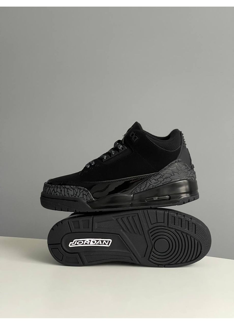 Чорні кросівки чоловічі і жіночі nike air jordan 3 retro black cat | найк аір джордан 3 чорні демісезон No Brand