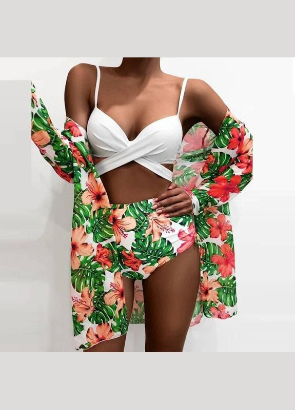 Помаранчевий літній купальник + туніка (квіти оранж) роздільний Ghazel