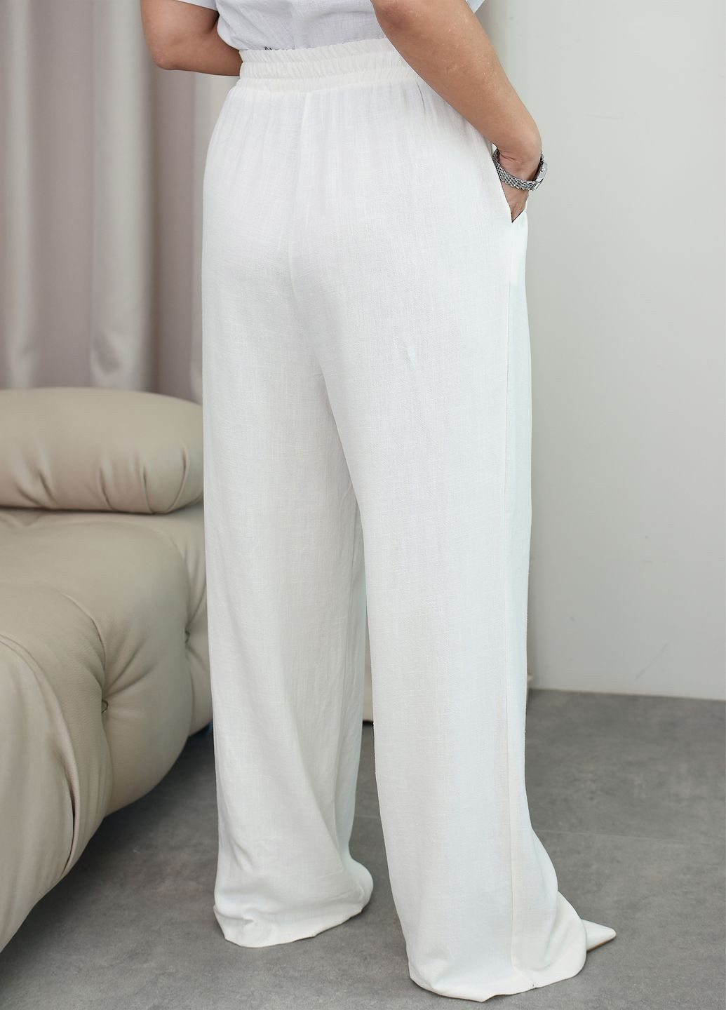 Штаны-палаццо летние женские свободного фасона из льна No Brand (340915310)