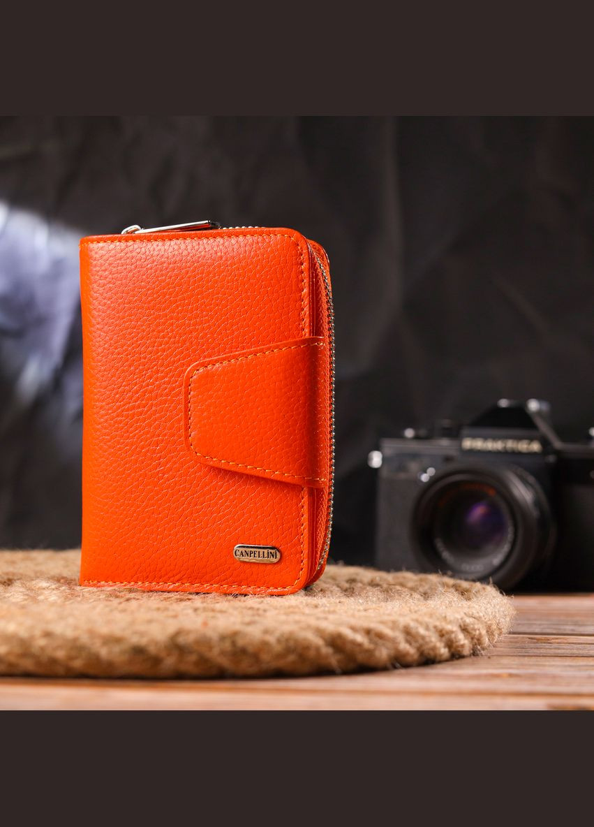 Яркий вертикальный портмоне для женщин с монетницей на молнии из натуральной кожи флотар 21602 Оранжевое Canpellini (331911109)