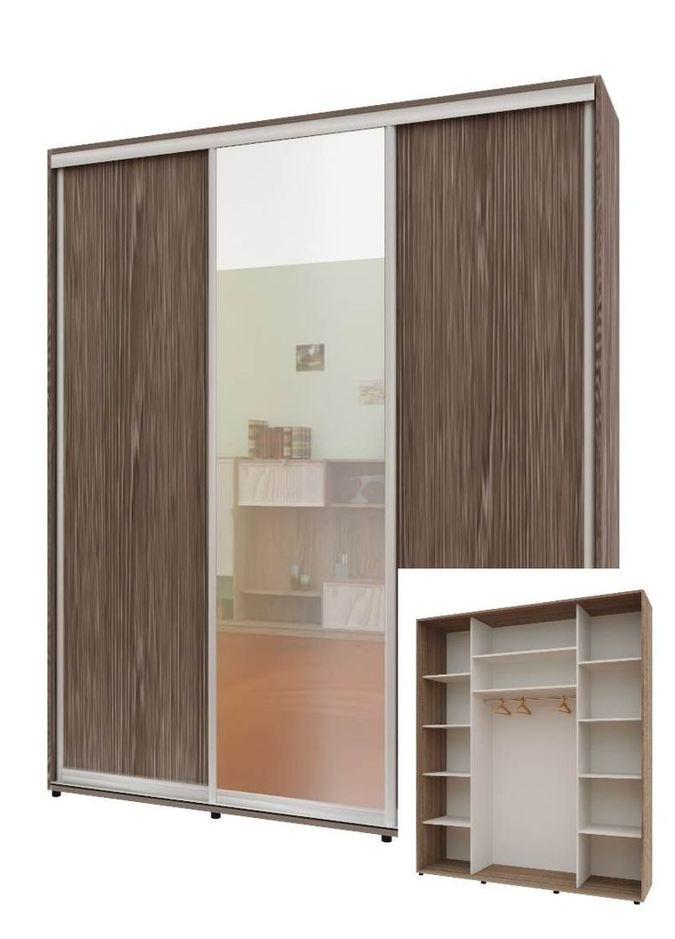 Шкаф-купе трехдверный Комфорт Мебель 180*60*240 см Трюфель ДСП + Зеркало + ДСП Макси Комфорт Меблі (360429761)