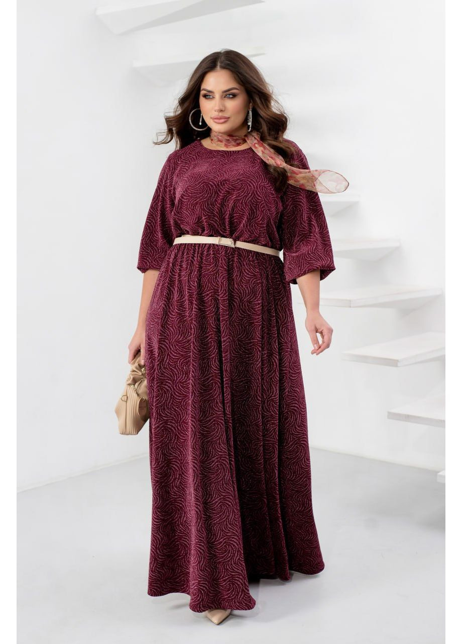Бордова вечірня довга сукня з люрексом з пишною спідницею MoDiva з абстрактним візерунком