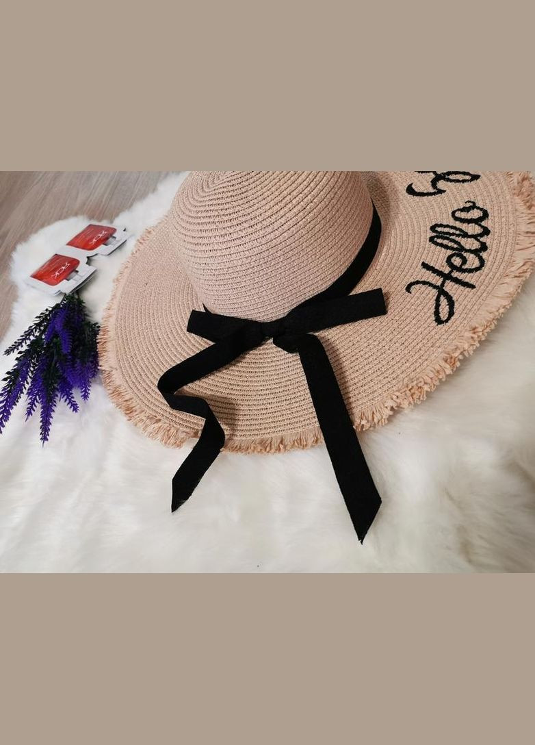 Сонцезахисна капелюх солом'яний річна жіноча Oxa з широкими полями вишивкою бахромою стрічкою бежева (58-12) No Brand (358204258)