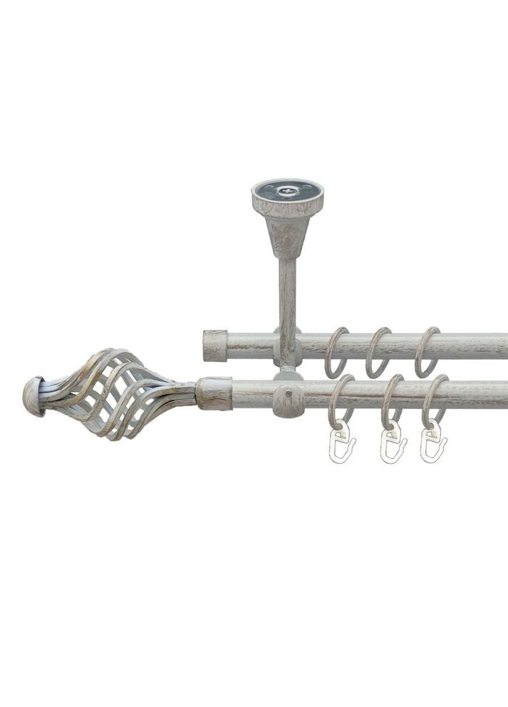 Карниз Арезо металлический двухрядный открытый до стели гладкая труба Белое золото 16\16 мм 200 см (00-00015891) ORVIT (300280111)