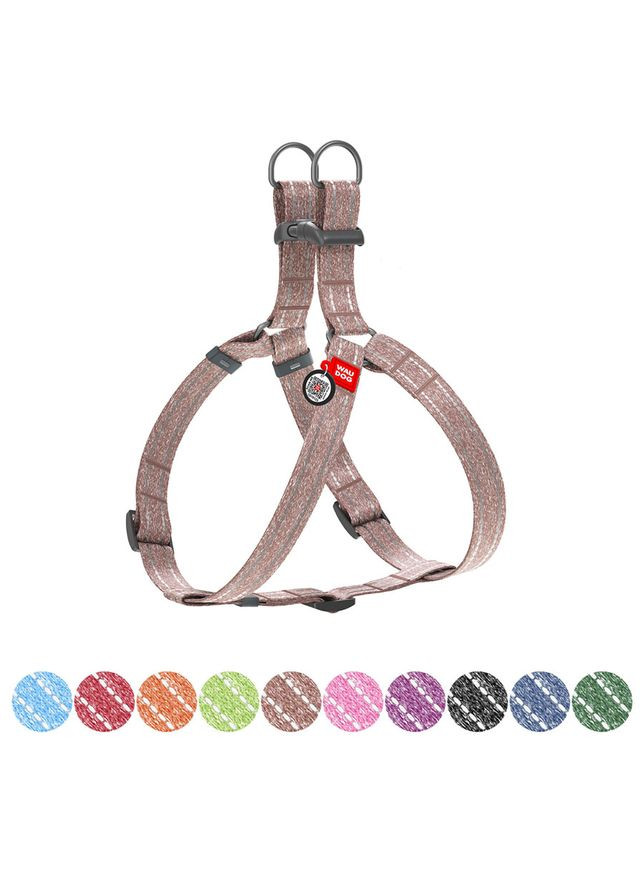 Шлея з відновленої бавовни Re-cotton з QR паспортом, світловідбиваюча, пластиковий фастекс,, Ш 25 мм, Д 60-85 см коричневий WAUDOG (326836175)