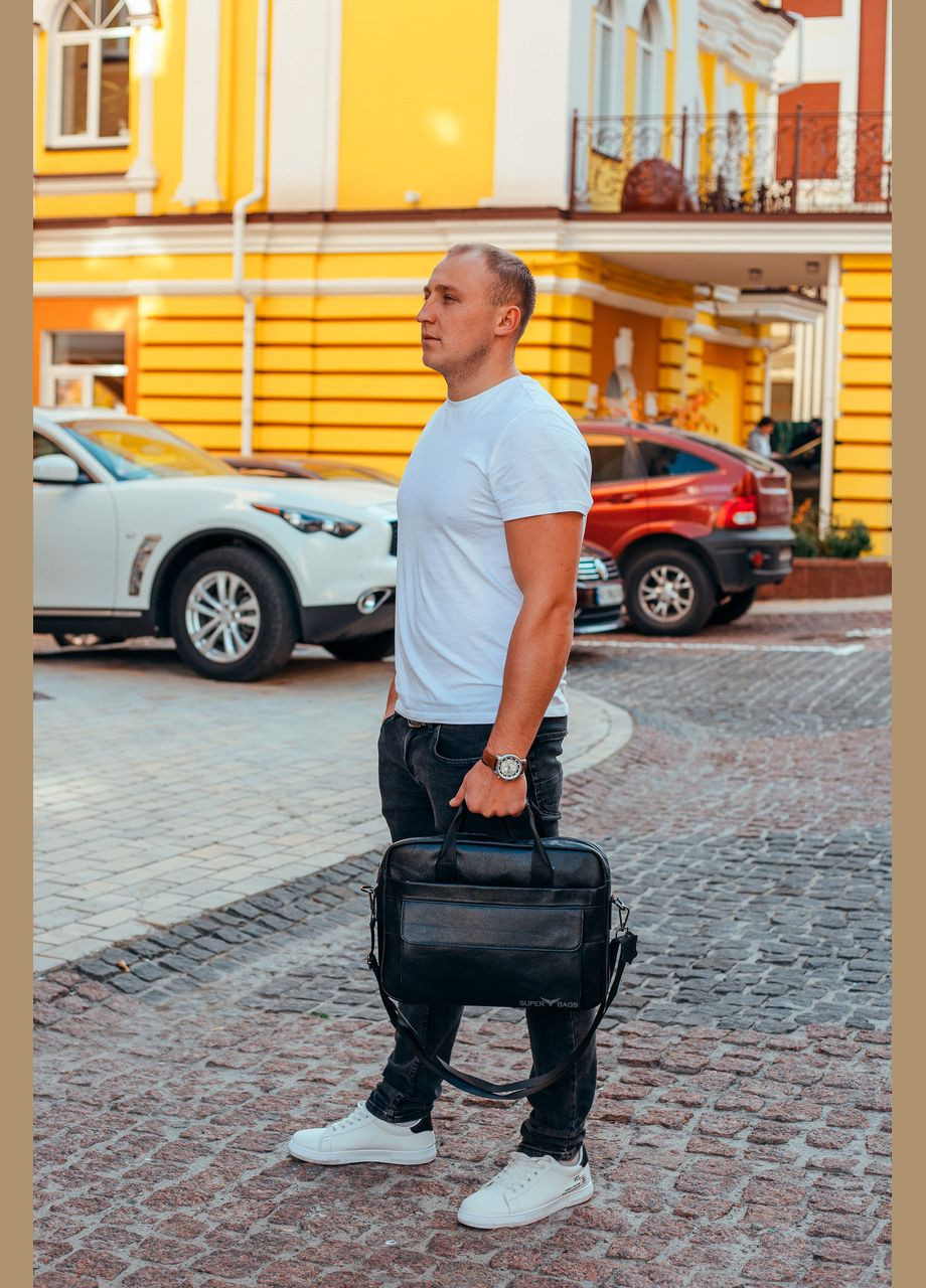 Кожаная мужская черная сумка для документов с отсеком для ноутбука и внутренними карманами Tiding Bag (298567818)