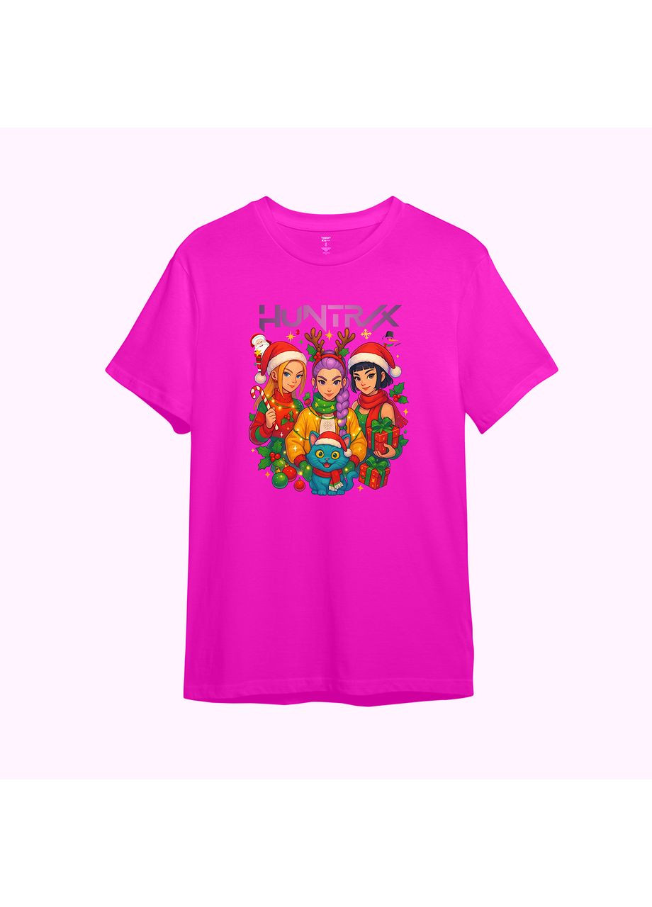 Рожева демісезонна дитяча новорічна аніме-футболка з принтом "святковий загін". huntrix / k-pop (10597575574) ТiШОТКА