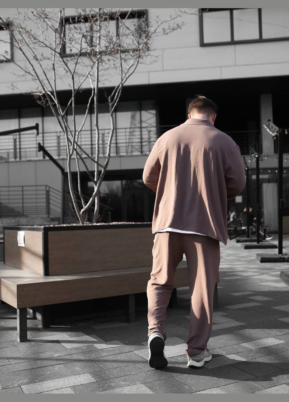 Темно-бежевый летний костюм: брюки и рубашка из легкого дышащего материала с рубашкой, брючный Україна