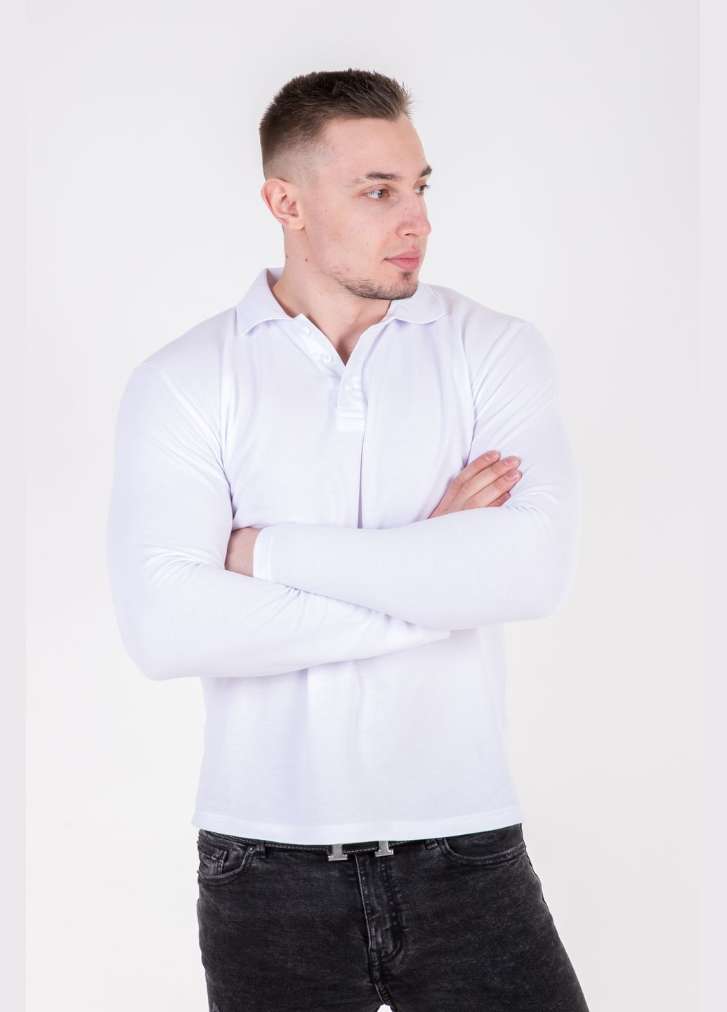Белая рубашка поло мужская с длинным рукавом TvoePolo