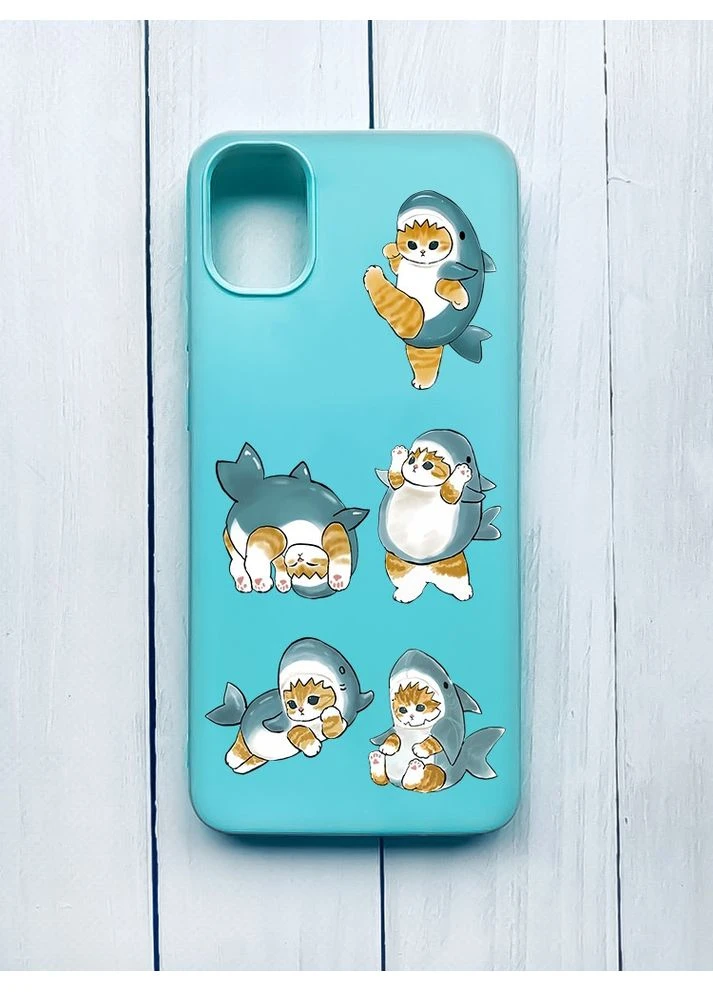 Матовий чохол на Samsung Galaxy A05 (A055) Бірюзовий:: Котики акули (принт 381) CASE CONTROL (360681722)