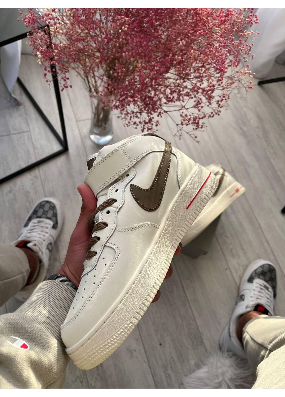 КРОССОВКИ ЖЕНСКИЕ NIKE AIR FORCE 1 MID MOCCO WINTER НАЙК АИР ФОРС 1 ПРЕМИУМ No Brand бежевые зима (367174635)