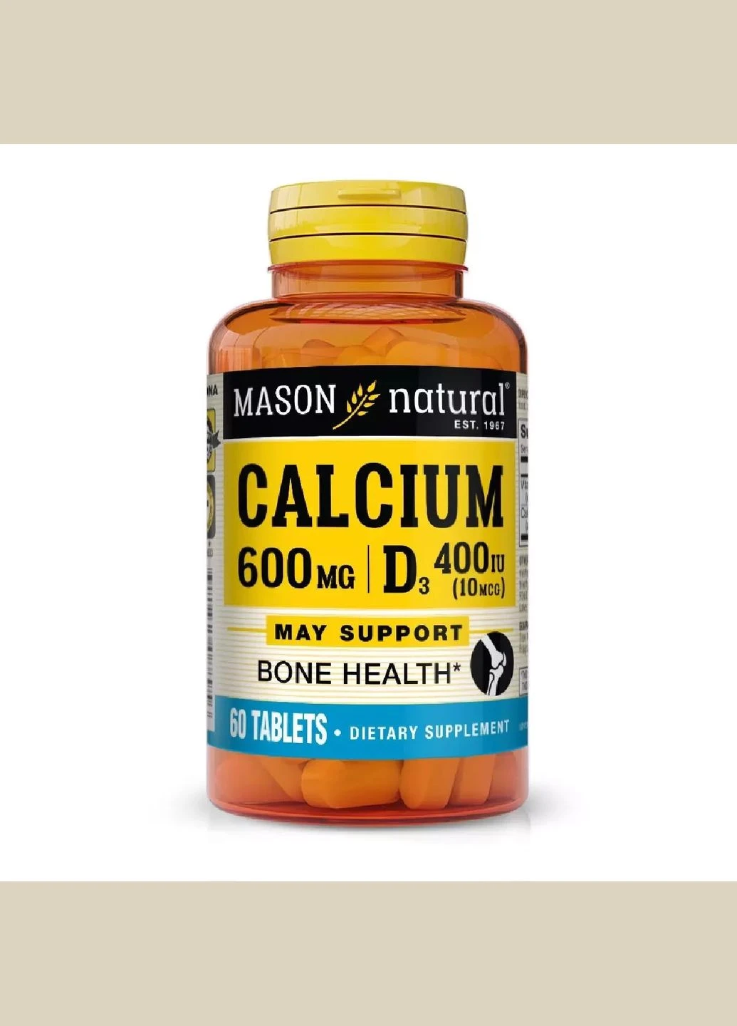Кальцій 600 мг + вітамін D3, Calcium 600мг Plus Vitamin D3,, 60 таблеток Mason Natural (292007406)
