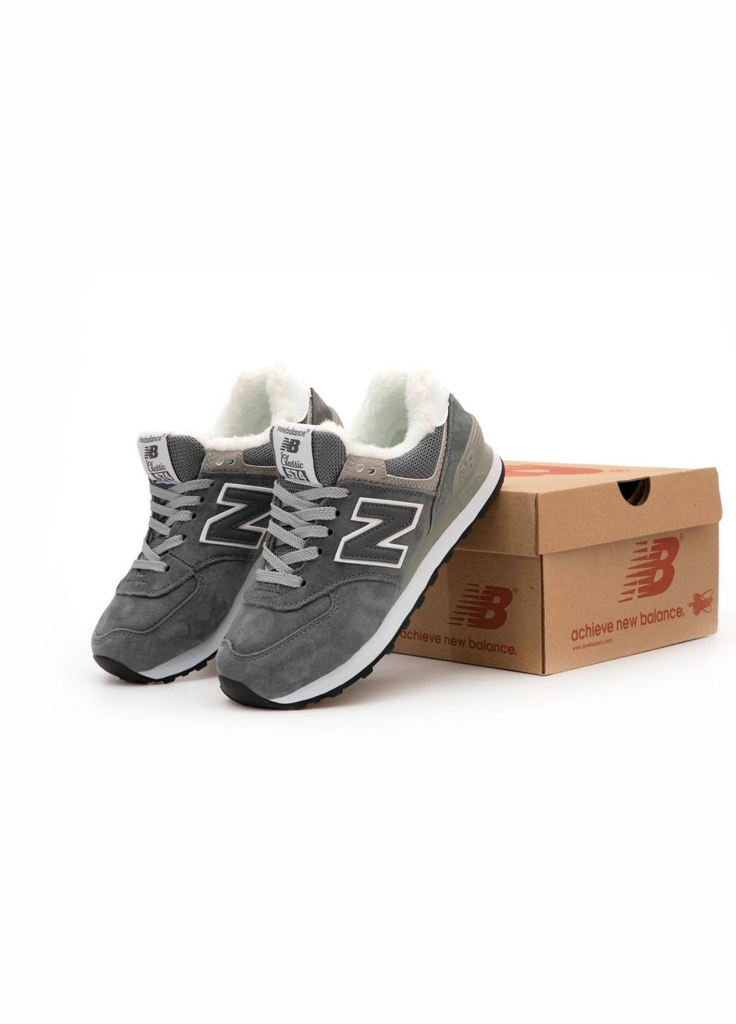 Серые зимние кроссовки зимние мужские и женские new balance 574 winter gray white fur | нью беланс 574 серые белые с мехом No Brand