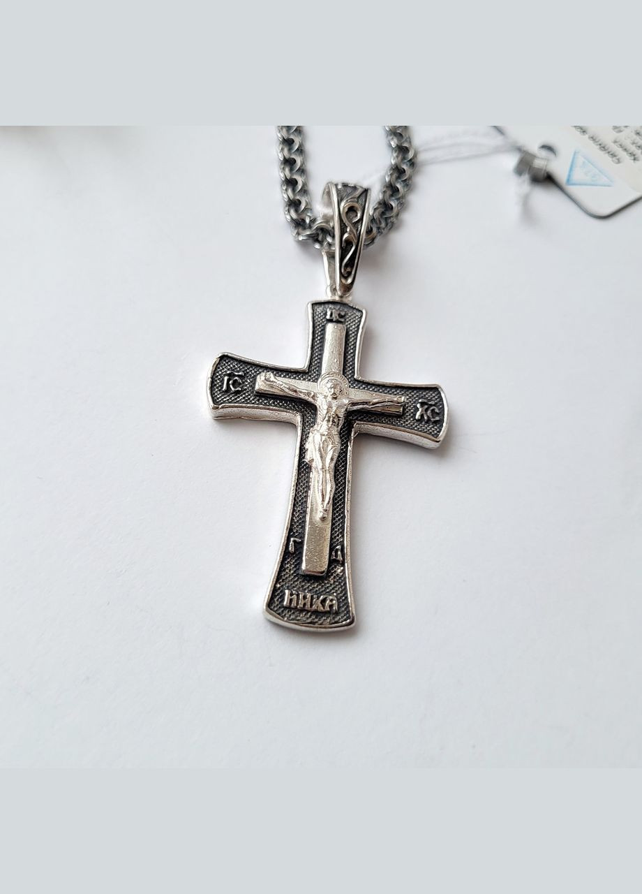 Срібний прямий хрест із розплетенням срібло 925 проби Чорнене п87 13.72г No Brand (306741236)