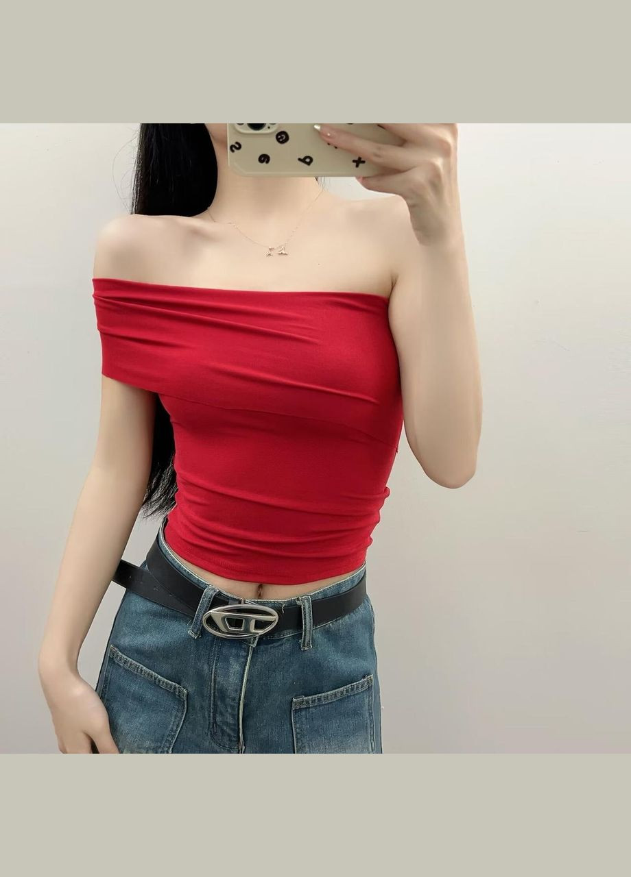 Жіноча футболка на одне плече червона No Brand - (336960788)