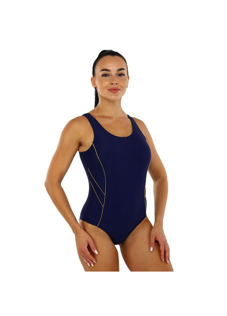 Комбінований літній купальник для плавання злитий жіночий pl-2481 темно-синій-золотий SP-Sport