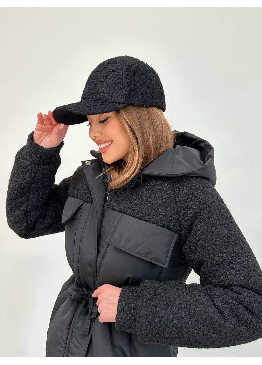 Чорна жіноча зимова куртка плащівка+баранчик Osoblyva
