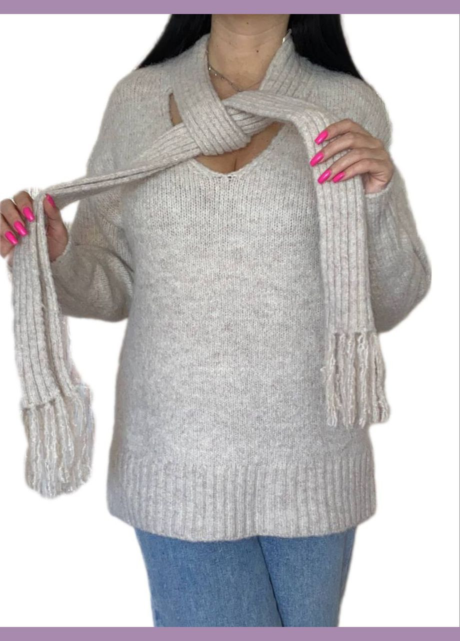 Комбинированный зимний свитер с шарфом Fashion Club