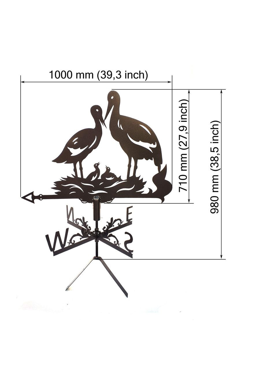 Флюгер на дом Аисты с двумя птенцами, флюгер на крышу из металла 3 мм. No Brand (368896670)
