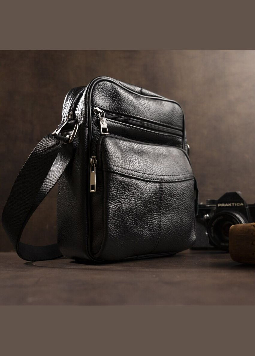 Шкіряна сумка крос боді чоловіча месенджер через плече чорна 14909 Vintage (329196791)