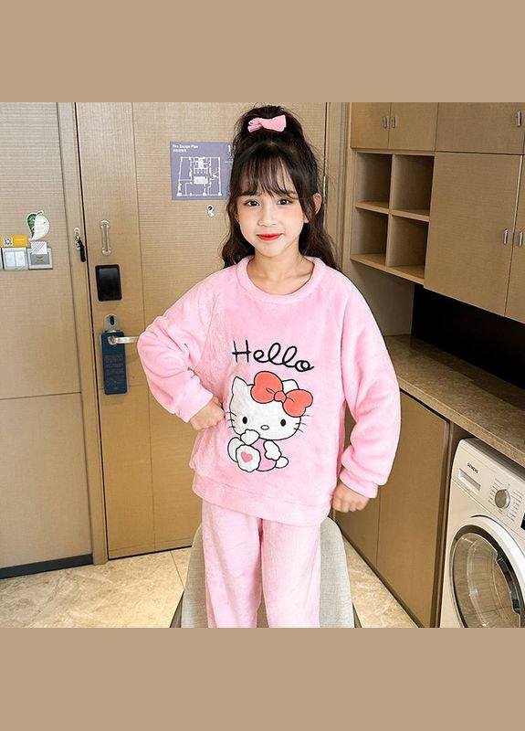 Рожева зимня дитяча плюшева тепла піжама для дівчинки 145-155см 10-12 років рожева (10358) Hello Kitty