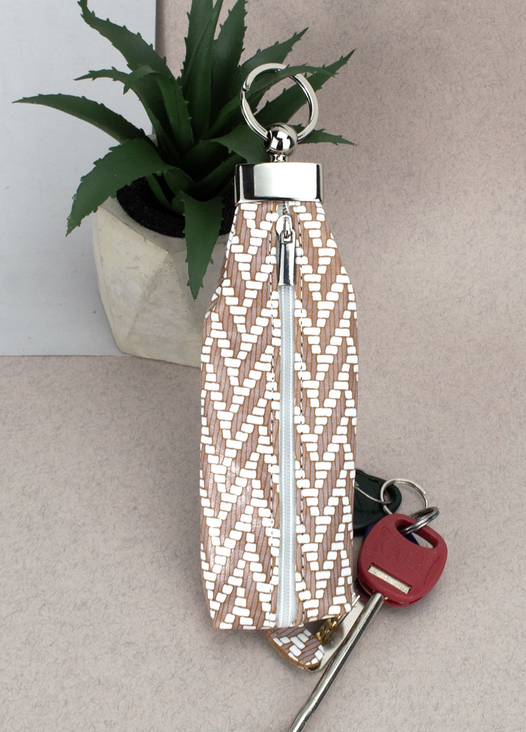 Подарунковий жіночий набір №72: косметичка + ключниця (бежева з плетеним орнаментом) HandyCover (279525377)