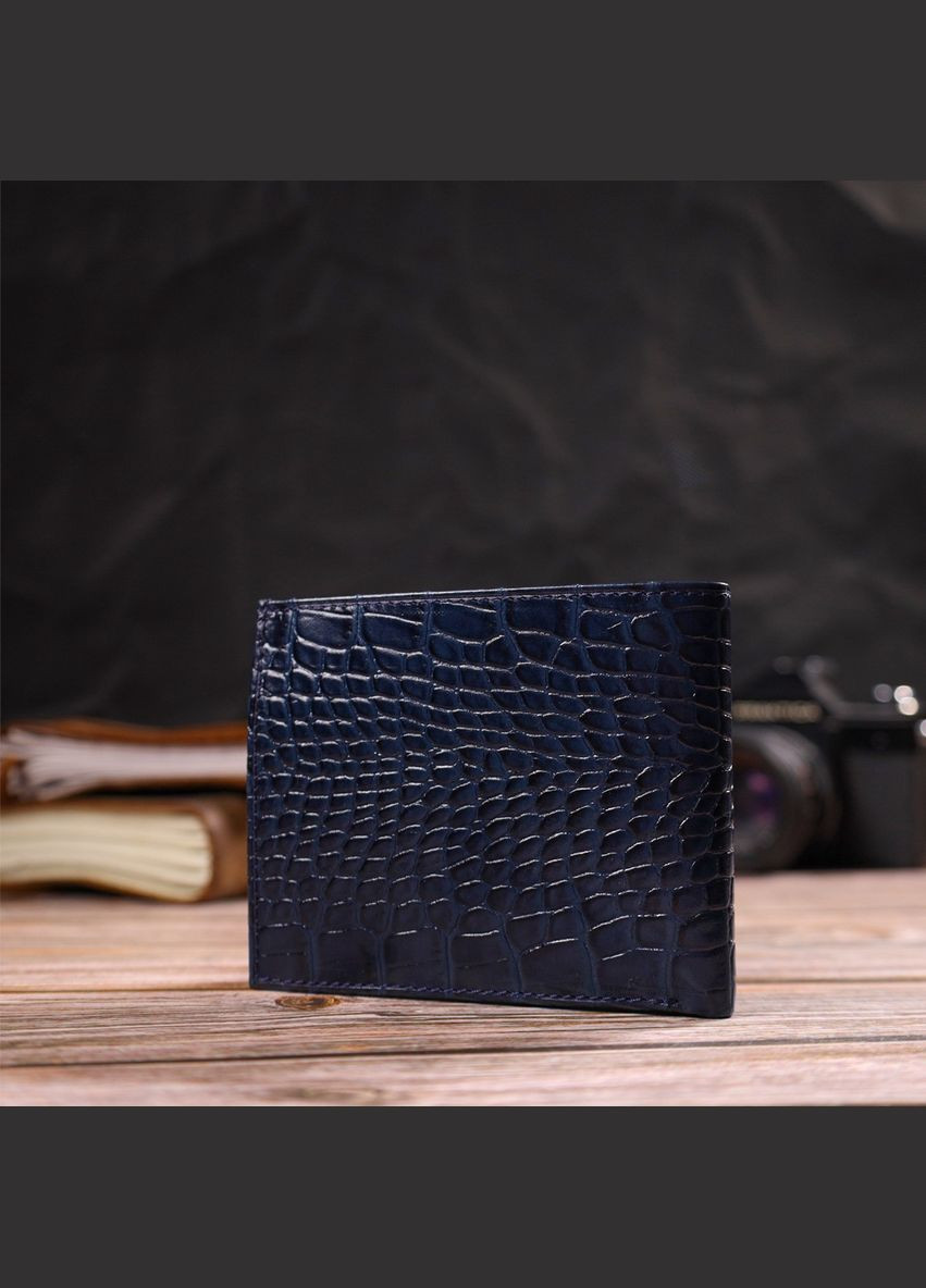 Цікаве чоловіче портмоне з натуральної фактурної шкіри 21774 Синє Canpellini (298571516)