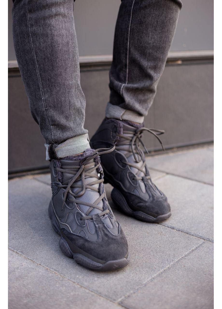 КРОССОВКИ ЖЕНСКИЕ ADIDAS YEEZY BOOST 500 MID BLACK АДИДАС ИЗИ БУСТ No Brand чёрные зима (367167648)