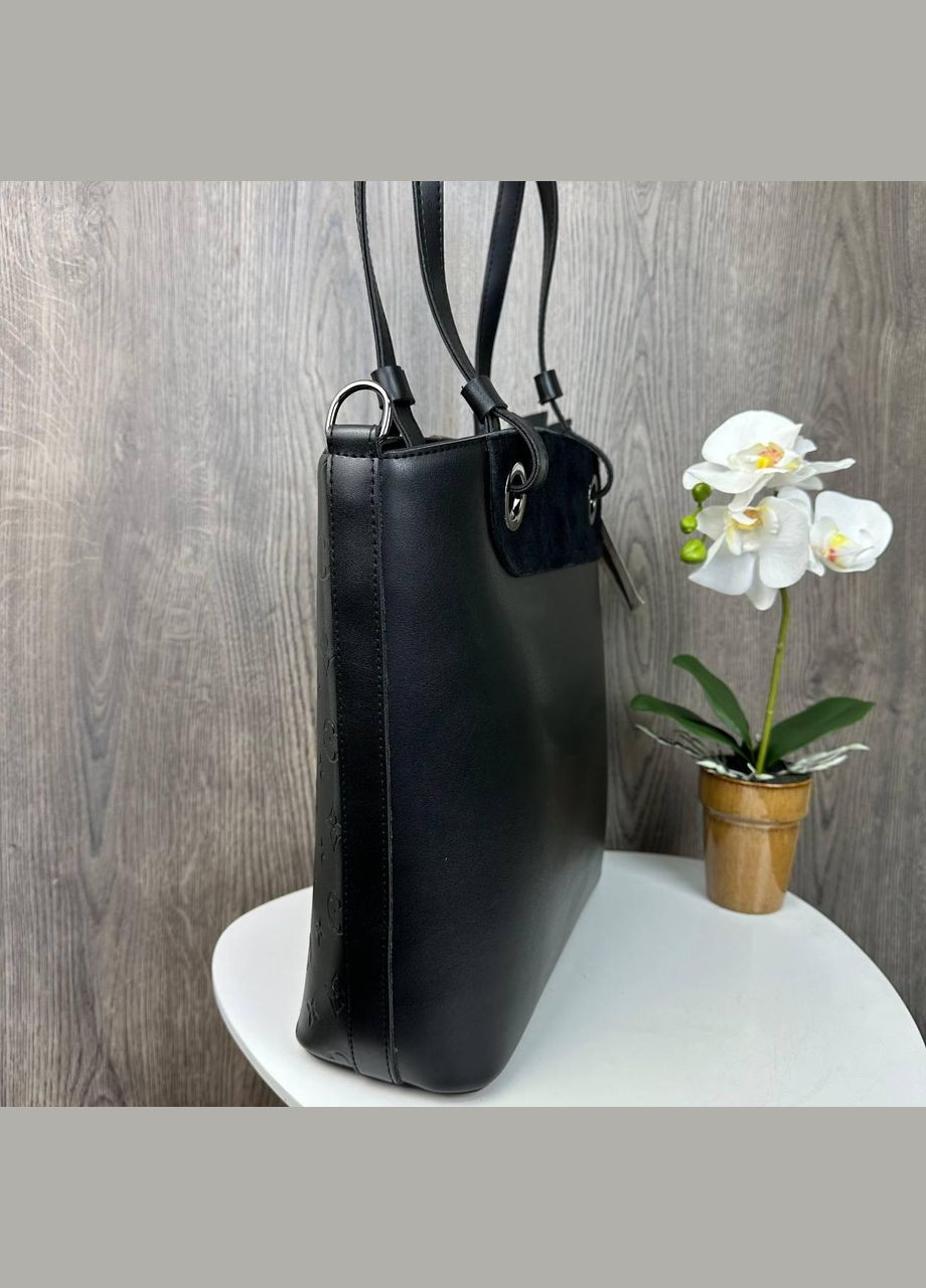 Жіноча сумка із замшевою вставкою на плече комбінована чорна (sku_1583) No Brand (330575967)