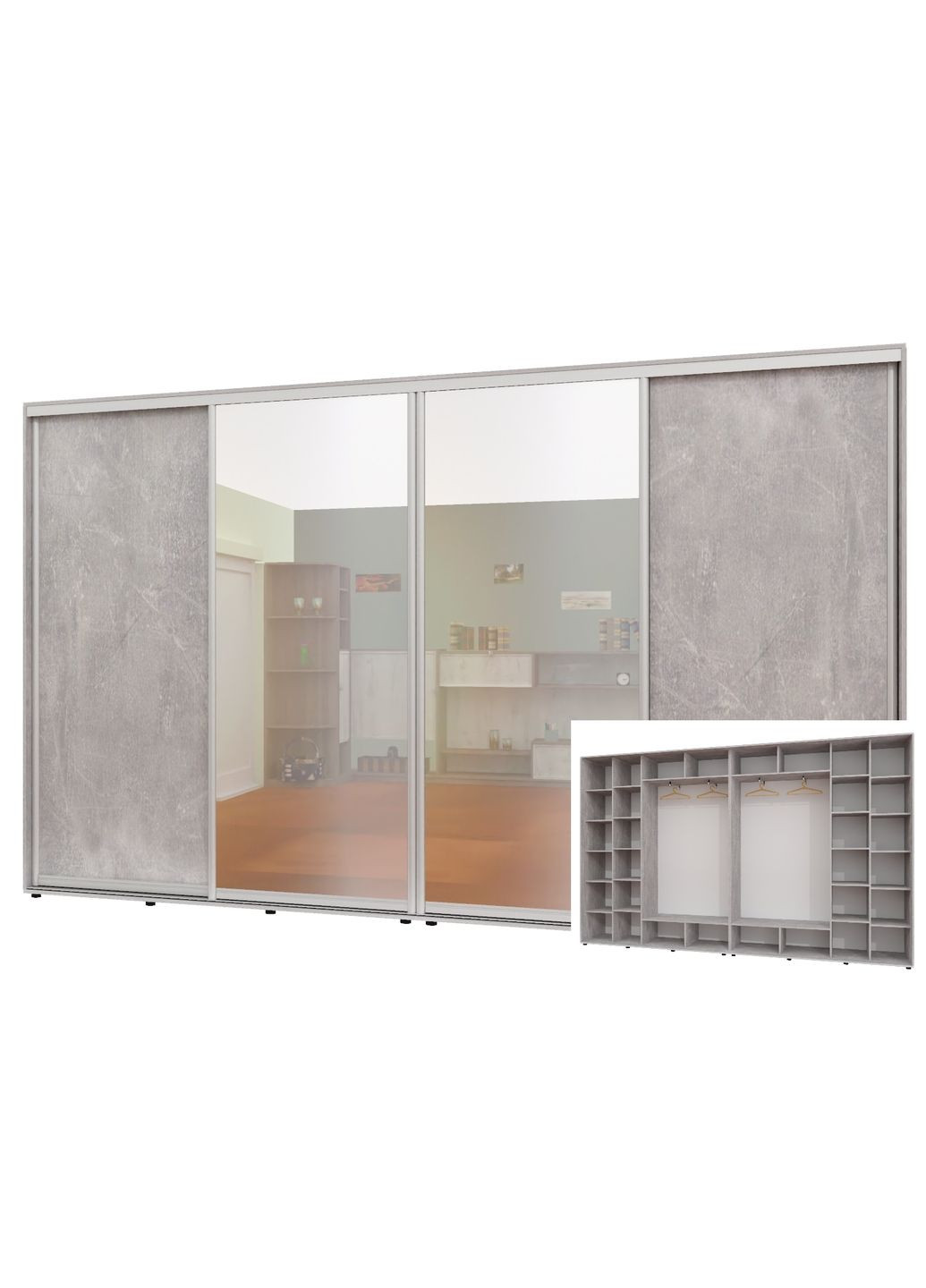 Шкаф-купе четырехдверный 400*45*230 см Индастриал 4 двери ДСП + Зеркало + Зеркало + ДСП ШК-02 Алекса (360477958)