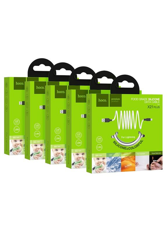 Кабель Plus USB to iP 2.4A, 1m, silicone, silicone connectors, Black+White Hoco X21 (329182091)